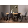 Gallery Collection Ramsay Rustic Oak Effect Melamine 6 Seater Dining Table with 4 Legs  & 6 Mondrian Dark Grey Faux Leather Chairs with Sand Black Powder Coated Legs