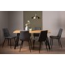 Gallery Collection Ramsay Oak Melamine 6 Seater Table - 4 Legs & 6 Mondrian Dark Grey Faux Leather Chairs