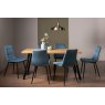 Gallery Collection Ramsay Oak Melamine 6 Seater Table - 4 Legs & 6 Mondrian Petrol Blue Velvet Chairs