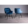 Gallery Collection Ramsay Oak Melamine 6 Seater Table - 4 Legs & 4 Dali Petrol Blue Velvet Chairs