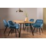 Gallery Collection Ramsay Rustic Oak Effect Melamine 6 Seater Dining Table with 4 Legs  & 4 Dali Petrol Blue Velvet Fabric Chairs with Sand Black Powder Coated Legs