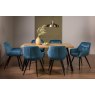 Gallery Collection Ramsay Oak Melamine 6 Seater Table - 4 Legs & 6 Dali Petrol Blue Velvet Chairs