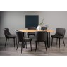 Gallery Collection Ramsay Rustic Oak Effect Melamine 6 Seater Dining Table with U Leg  & 6 Cezanne Dark Grey Faux Leather Chairs with Sand Black Powder Coated Legs