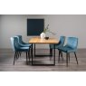 Gallery Collection Ramsay Rustic Oak Effect Melamine 6 Seater Dining Table with U Leg  & 4 Cezanne Petrol Blue Velvet Fabric Chairs with Sand Black Powder Coated Legs