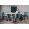 Gallery Collection Ramsay Oak Melamine 6 Seater Table - U Leg & 6 Cezanne Petrol Blue Velvet Chairs - Black Legs