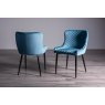 Gallery Collection Ramsay Oak Melamine 6 Seater Table - U Leg & 6 Cezanne Petrol Blue Velvet Chairs - Black Legs
