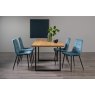 Gallery Collection Ramsay Oak Melamine 6 Seater Table - U Leg & 4 Mondrian Petrol Blue Velvet Chairs