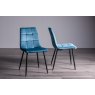 Gallery Collection Ramsay Oak Melamine 6 Seater Table - U Leg & 6 Mondrian Petrol Blue Velvet Chairs