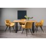 Gallery Collection Ramsay Rustic Oak Effect Melamine 6 Seater Dining Table with U Leg  & 4 Dali Mustard Velvet Fabric Chairs with Sand Black Powder Coated Legs