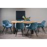 Gallery Collection Ramsay Oak Melamine 6 Seater Table - U Leg & 6 Dali Petrol Blue Velvet Chairs