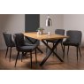 Gallery Collection Ramsay Oak Melamine 6 Seater Table - X Leg & 4 Cezanne Dark Grey Faux Leather Chairs - Black Legs