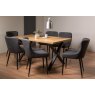 Gallery Collection Ramsay Rustic Oak Effect Melamine 6 Seater Dining Table with X Leg  & 6 Cezanne Dark Grey Faux Leather Chairs with Sand Black Powder Coated Legs