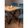 Gallery Collection Ramsay Rustic Oak Effect Melamine 6 Seater Dining Table with X Leg  & 4 Cezanne Petrol Blue Velvet Fabric Chairs with Sand Black Powder Coated Legs