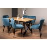 Gallery Collection Ramsay Rustic Oak Effect Melamine 6 Seater Dining Table with X Leg  & 6 Cezanne Petrol Blue Velvet Fabric Chairs with Sand Black Powder Coated Legs