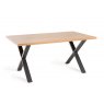 Gallery Collection Ramsay Rustic Oak Effect Melamine 6 Seater Dining Table with X Leg  & 4 Mondrian Dark Grey Faux Leather Chairs with Sand Black Powder Coated Legs