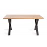 Gallery Collection Ramsay Rustic Oak Effect Melamine 6 Seater Dining Table with X Leg  & 4 Mondrian Dark Grey Faux Leather Chairs with Sand Black Powder Coated Legs