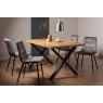 Gallery Collection Ramsay Rustic Oak Effect Melamine 6 Seater Dining Table with X Leg  & 4 Mondrian Grey Velvet Fabric Chairs with Sand Black Powder Coated Legs
