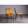 Gallery Collection Ramsay Oak Melamine 6 Seater Table - X Leg & 4 Mondrian Mustard Velvet Chairs