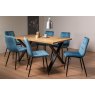 Gallery Collection Ramsay Oak Melamine 6 Seater Table - X Leg & 6 Mondrian Petrol Blue Velvet Chairs