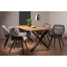 Gallery Collection Ramsay Rustic Oak Effect Melamine 6 Seater Dining Table with X Leg  & 4 Dali Grey Velvet Fabric Chairs with Sand Black Powder Coated Legs