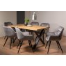 Gallery Collection Ramsay Rustic Oak Effect Melamine 6 Seater Dining Table with X Leg  & 6 Dali Grey Velvet Fabric Chairs with Sand Black Powder Coated Legs