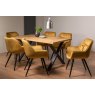 Gallery Collection Ramsay Rustic Oak Effect Melamine 6 Seater Dining Table with X Leg  & 6 Dali Mustard Velvet Fabric Chairs with Sand Black Powder Coated Legs