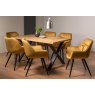 Gallery Collection Ramsay Oak Melamine 6 Seater Table - X Leg & 6 Dali Mustard Velvet Chairs