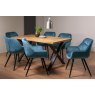 Gallery Collection Ramsay Oak Melamine 6 Seater Table - X Leg & 6 Dali Petrol Blue Velvet Chairs