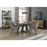 Signature Collection Indus Rustic Oak 4 Seater Dining Table with Peppercorn Legs & 4 Cezanne Grey Velvet Fabric Chairs with Sand Black Powder Coated Legs