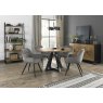 Signature Collection Indus Rustic Oak 4 Seater Table & 4 Dali Grey Velvet Chairs - Black Legs