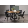 Signature Collection Indus Rustic Oak 4 Seater Dining Table with Peppercorn Legs & 4 Fontana Dark Grey Faux Suede Fabric Chairs with Grey Hand Brushing on Black Powder Coated Legs