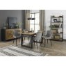 Signature Collection Indus Rustic Oak 4-6 Seater Table & 4 Cezanne Grey Velvet Chairs - Black Legs