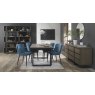 Signature Collection Tivoli Weathered Oak 4-6 Seater Table & 4 Cezanne Petrol Blue Velvet Chairs - Black Legs