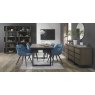 Signature Collection Tivoli Weathered Oak 4-6 Seater Dining Table with Peppercorn Legs  & 4 Dali Petrol Blue Velvet Fabric Chairs with Sand Black Powder Coated Legs