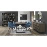 Signature Collection Tivoli Weathered Oak 4-6 Seater Table & 4 Dali Petrol Blue Velvet Chairs