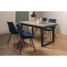 Signature Collection Tivoli Weathered Oak 4-6 Seater Dining Table with Peppercorn Legs  & 4 Fontana Blue Velvet Fabric Chairs with Grey Hand Brushing on Black Powder Coated Legs
