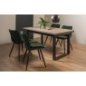 Signature Collection Tivoli Weathered Oak 4-6 Seater Dining Table with Peppercorn Legs  & 4 Seurat Green Velvet Fabric Chairs with Sand Black Powder Coated Legs