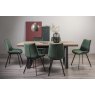 Signature Collection Tivoli Weathered Oak 6-8 Seater Dining Table with Peppercorn Legs  & 6 Fontana Green Velvet Fabric Chairs with Grey Hand Brushing on Black Powder Coated Legs
