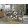 Premier Collection Turin Clear Tempered Glass 4 Seater Dining Table with Light Oak Legs & 4 Cezanne Grey Velvet Fabric Chairs with Matt Gold Plated Legs