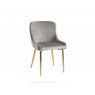 Premier Collection Turin Glass 4 Seater Table - Light Oak Legs & 4 Cezanne Grey Velvet Chairs - Gold Legs