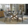 Premier Collection Turin Clear Tempered Glass 4 Seater Dining Table with Light Oak Legs & 4 Cezanne Grey Velvet Fabric Chairs with Sand Black Powder Coated Legs