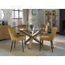 Premier Collection Turin Clear Tempered Glass 4 Seater Dining Table with Light Oak Legs & 4 Cezanne Mustard Velvet Fabric Chairs with Sand Black Powder Coated Legs