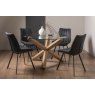 Premier Collection Turin Glass 4 Seater Table - Light Oak Legs & 4 Fontana Dark Grey Suede Fabric Chairs