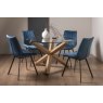 Premier Collection Turin Glass 4 Seater Table - Light Oak Legs & 4 Fontana Blue Velvet Chairs