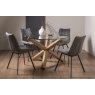 Premier Collection Turin Clear Tempered Glass 4 Seater Dining Table with Light Oak Legs & 4 Fontana Grey Velvet Fabric Chairs with Grey Hand Brushing on Black Powder Coated Legs