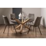 Premier Collection Turin Clear Tempered Glass 4 Seater Dining Table with Light Oak Legs & 4 Fontana Tan Faux Suede Fabric Chairs with Grey Hand Brushing on Black Powder Coated Legs