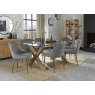 Premier Collection Turin Clear Tempered Glass 6 Seater Dining Table with Light Oak Legs & 6 Cezanne Grey Velvet Fabric Chairs with Matt Gold Plated Legs