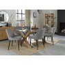 Premier Collection Turin Clear Tempered Glass 6 Seater Dining Table with Light Oak Legs & 6 Cezanne Grey Velvet Fabric Chairs with Sand Black Powder Coated Legs