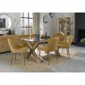 Premier Collection Turin Glass 6 Seater Table - Light Oak Legs & 6 Cezanne Mustard Velvet Chairs - Gold Legs