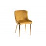 Premier Collection Turin Glass 6 Seater Table - Light Oak Legs & 6 Cezanne Mustard Velvet Chairs - Gold Legs